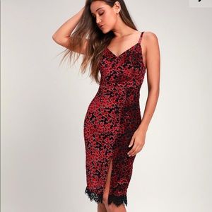 Lulus red and black velvet dress